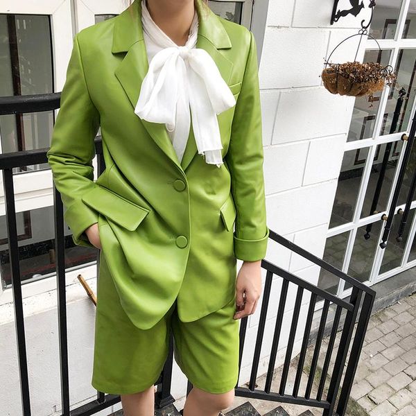 women's leather & faux 2 piece suits for women coats and short pants 2021 genuine jacket female cloth set green camel, Black
women's leather & faux 2 piece suits for women coats and short pants 2021 genuine jacket female cloth set green camel, Black