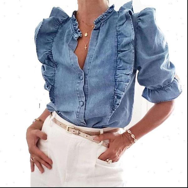 boho inspired denim blouse women ruffle v neck puff sleeve casual blue blouse plus size cotton blouse femme 2021, White
boho inspired denim blouse women ruffle v neck puff sleeve casual blue blouse plus size cotton blouse femme 2021, White