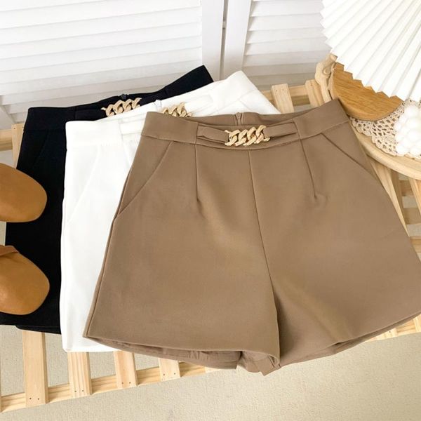 women's shorts 2021 summer fashion all-match solid color metal chain high waist slim suit casual wide leg, White;black
women's shorts 2021 summer fashion all-match solid color metal chain high waist slim suit casual wide leg, White;black