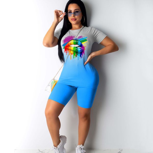 women colorful lips printed short sleeve t-shirt high waist shorts summer tie dyeing tracksuit 2pcs clothes set, Gray
women colorful lips printed short sleeve t-shirt high waist shorts summer tie dyeing tracksuit 2pcs clothes set, Gray