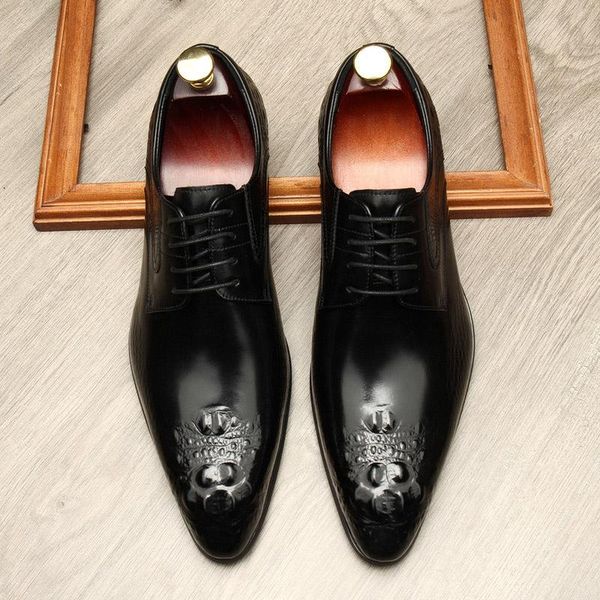 dress shoes genuine leather chaussure homme pointed toe with embossed oxford alligator printing formal men g20, Black
dress shoes genuine leather chaussure homme pointed toe with embossed oxford alligator printing formal men g20, Black