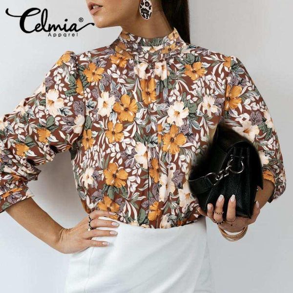 women and blouses vintage flower printed bohemian shirts celmia 2021 autumn long sleeve stand collar casual blusas femme, White
women and blouses vintage flower printed bohemian shirts celmia 2021 autumn long sleeve stand collar casual blusas femme, White