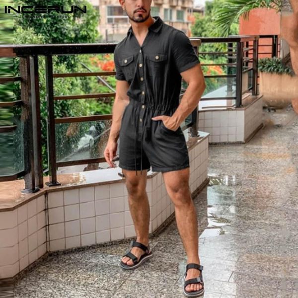 men's shorts man multi pockets cargo romper incerun vintage solid color men jumpsuits short sleeve lapel button drawstring overalls 5xl, White;black
men's shorts man multi pockets cargo romper incerun vintage solid color men jumpsuits short sleeve lapel button drawstring overalls 5xl, White;black