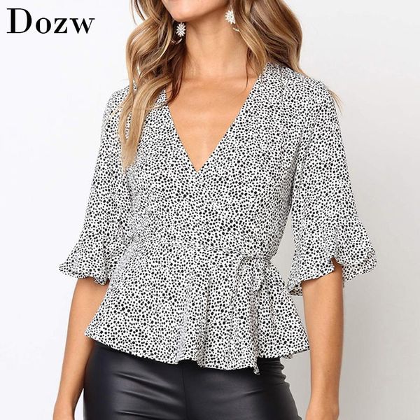 women's blouses & shirts blouse women 2021 summer casual short sleeve v-neck polka dot ladies office shirt elegant ruffle tunic camisa, White
women's blouses & shirts blouse women 2021 summer casual short sleeve v-neck polka dot ladies office shirt elegant ruffle tunic camisa, White