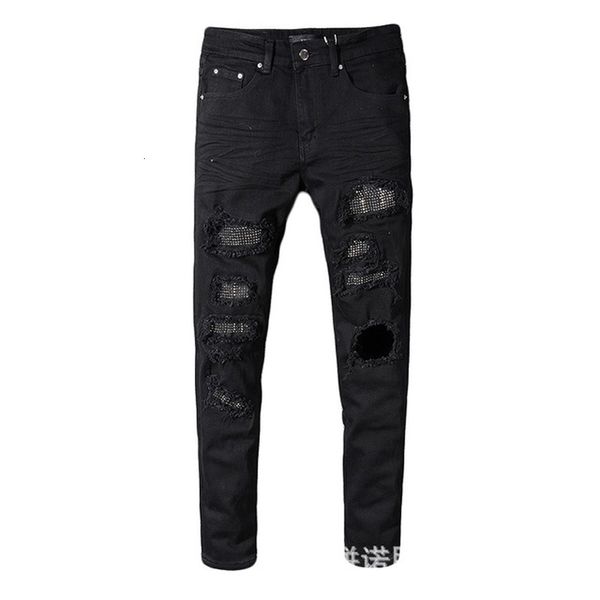 2021 new men's male casual slim ny crystal rhinestone patchwork ripped jeans fashion patch black stretch denim pants trousers okuh, Blue
2021 new men's male casual slim ny crystal rhinestone patchwork ripped jeans fashion patch black stretch denim pants trousers okuh, Blue
