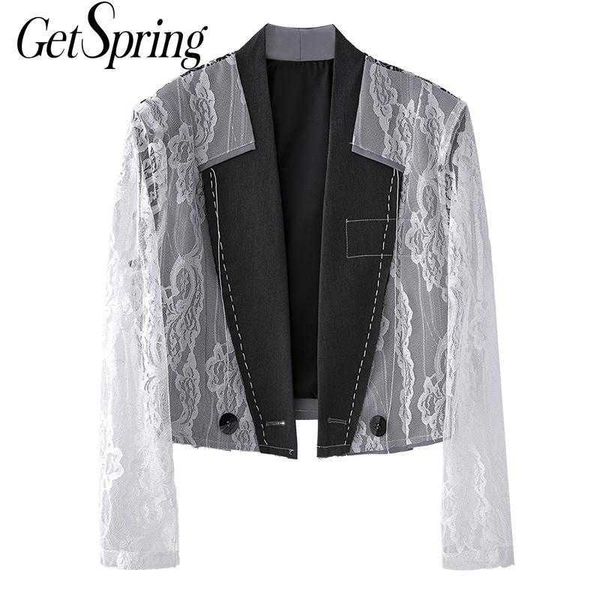 getspring women blazer lace stitching woman suit fake two ladies black coat fashion short women's slim jacket 210601, White;black
getspring women blazer lace stitching woman suit fake two ladies black coat fashion short women's slim jacket 210601, White;black