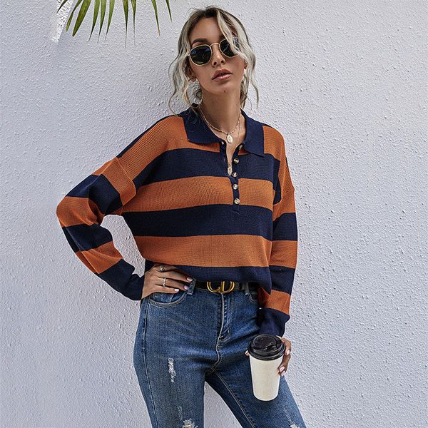 2021 turn down collar striped jumper casual full sleeve autumn winter knitted pullovers sweater for women new ynl9, White;black
2021 turn down collar striped jumper casual full sleeve autumn winter knitted pullovers sweater for women new ynl9, White;black