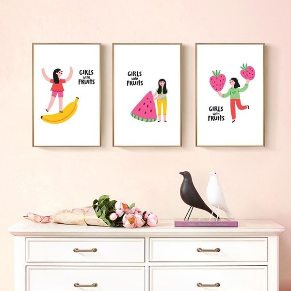 paintings art fashion nordic style poster print fruit banana watermelon strawberry and girl canvas kids room decor wall pictures
paintings art fashion nordic style poster print fruit banana watermelon strawberry and girl canvas kids room decor wall pictures