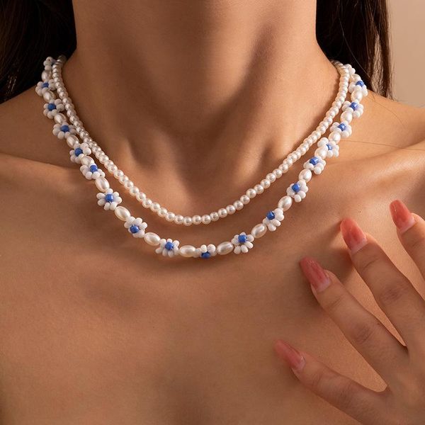 chokers wonderful white blue color beaded small flower necklace for women girls simulation pearl accessories, Golden;silver
chokers wonderful white blue color beaded small flower necklace for women girls simulation pearl accessories, Golden;silver