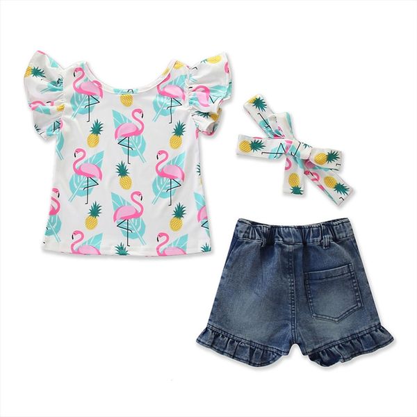 summer kids toddler girl outfits ruffle sleeve flamingo cartoon print t shirt denim shorts headband set clothes, White
summer kids toddler girl outfits ruffle sleeve flamingo cartoon print t shirt denim shorts headband set clothes, White