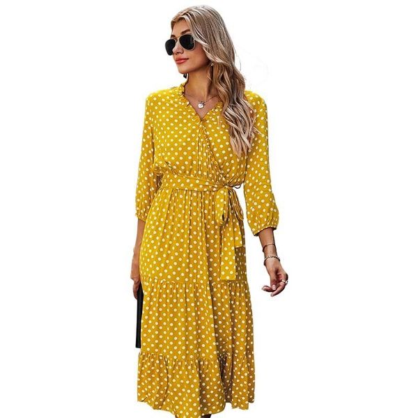 2021 polka dot midi for women spring fashion quarter v neck with belt elegant ladies beach es vestidos pbyg, Black;gray
2021 polka dot midi for women spring fashion quarter v neck with belt elegant ladies beach es vestidos pbyg, Black;gray