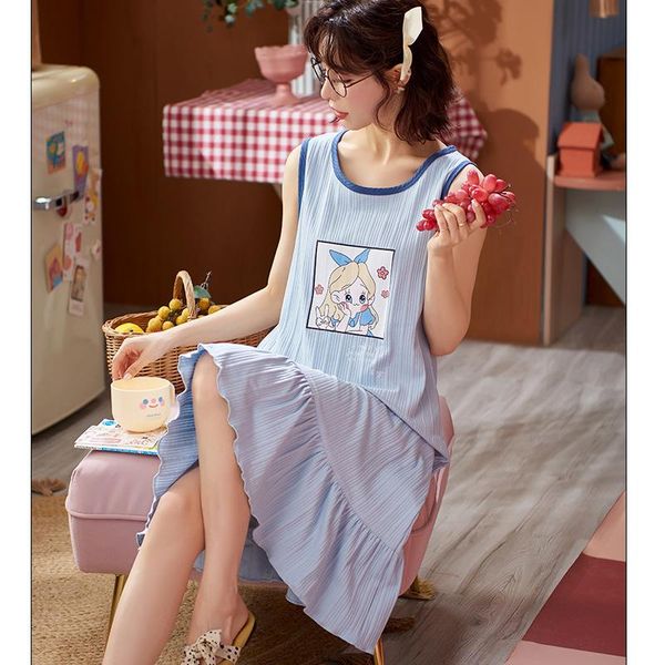 women's sleepwear cute nightgown round neck ladies sleeveless sleepdress loungewear cotton sleep skirt, Black;red
women's sleepwear cute nightgown round neck ladies sleeveless sleepdress loungewear cotton sleep skirt, Black;red