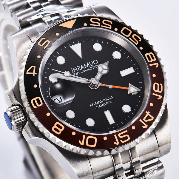 oumashi automatic mechanical men's watch men gmt black orange bezel sapphire glass blue luminous date stainless steel, Slivery;brown
oumashi automatic mechanical men's watch men gmt black orange bezel sapphire glass blue luminous date stainless steel, Slivery;brown