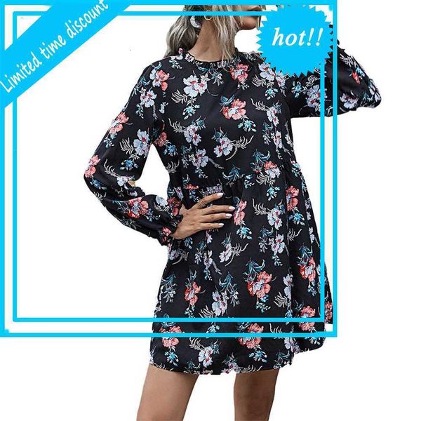 spring women's back neck elegant long mouths flower print a line loose swing short dress vestito da donna, Black
spring women's back neck elegant long mouths flower print a line loose swing short dress vestito da donna, Black