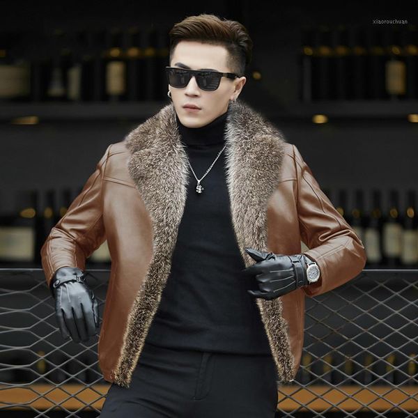 men's leather & faux autumn winter racoon collar second layer of sheepskin coat for men wool fur liner jacket hd5188 kj1121, Black
men's leather & faux autumn winter racoon collar second layer of sheepskin coat for men wool fur liner jacket hd5188 kj1121, Black
