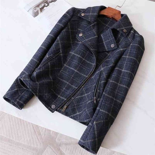 navy plaid short jacket vintage slim large size korean style coat woolen long sleeve casual biker coats outwear chic 210918, Black;brown
navy plaid short jacket vintage slim large size korean style coat woolen long sleeve casual biker coats outwear chic 210918, Black;brown