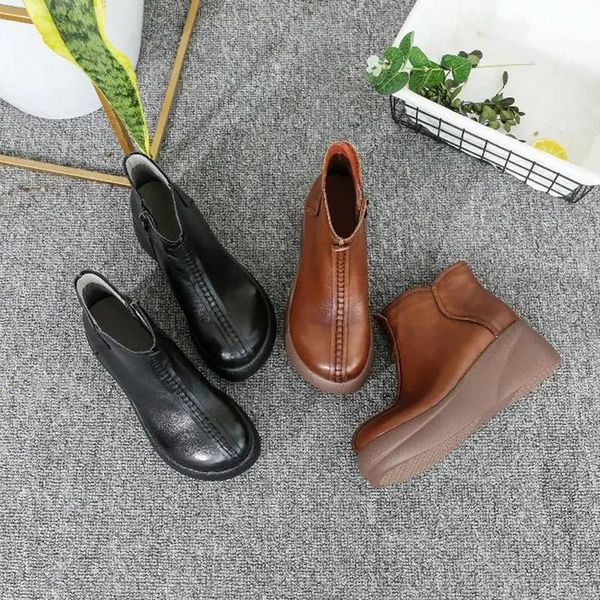 boots mid-seam thick-soled short ethnic style leather retro women's slope with soft bottom non-slip moth, Black
boots mid-seam thick-soled short ethnic style leather retro women's slope with soft bottom non-slip moth, Black