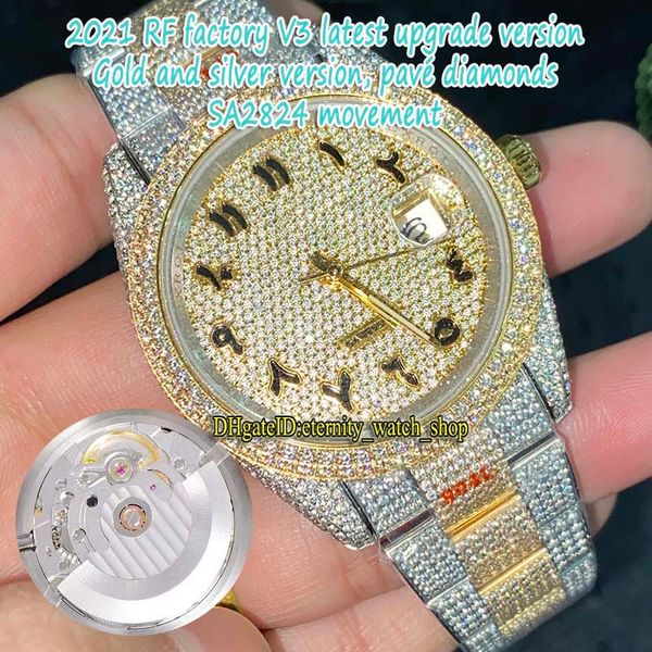 Image of V3 Upgrade version 126331 126334 116333 Mens Watch A2824 ETA 2824 Automatic Arab Diamonds Dial Two Tone 904L Steel Iced Out Full Diamond eternity Jewelry Watches