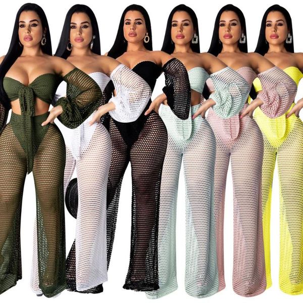 women spring summer mesh perspective two piece set strapless bow crop & loose pant suit club beach casual outfits, Gray
women spring summer mesh perspective two piece set strapless bow crop & loose pant suit club beach casual outfits, Gray