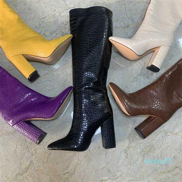 winter faux leather women knee high boots pointed toe long chunky block heels shoes, Black
winter faux leather women knee high boots pointed toe long chunky block heels shoes, Black