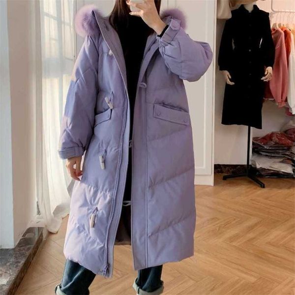 white duck down jacket women's real fur hat hooded long coat winter thickened warm solid horn buckle zipper parker 211126, Black
white duck down jacket women's real fur hat hooded long coat winter thickened warm solid horn buckle zipper parker 211126, Black