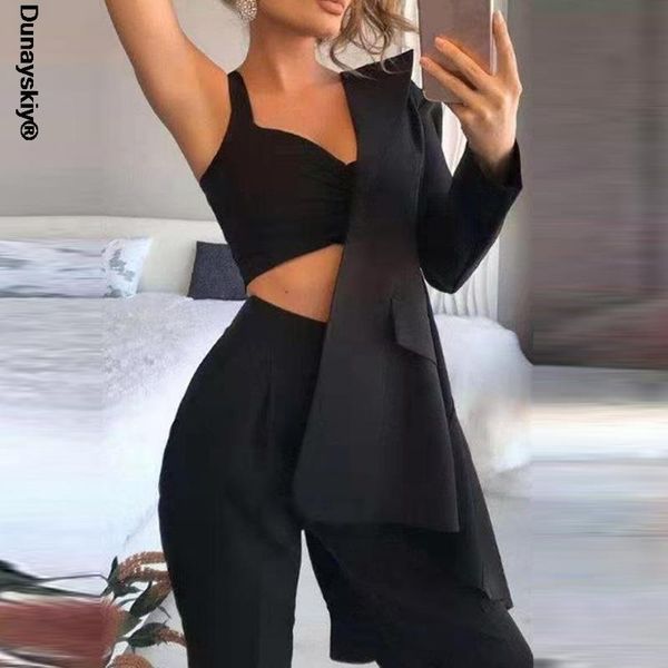 women's two piece pants fashion spring summer women three sets elegant long sleeve blazer + bra +pocket outfits solid office lady suits, White
women's two piece pants fashion spring summer women three sets elegant long sleeve blazer + bra +pocket outfits solid office lady suits, White