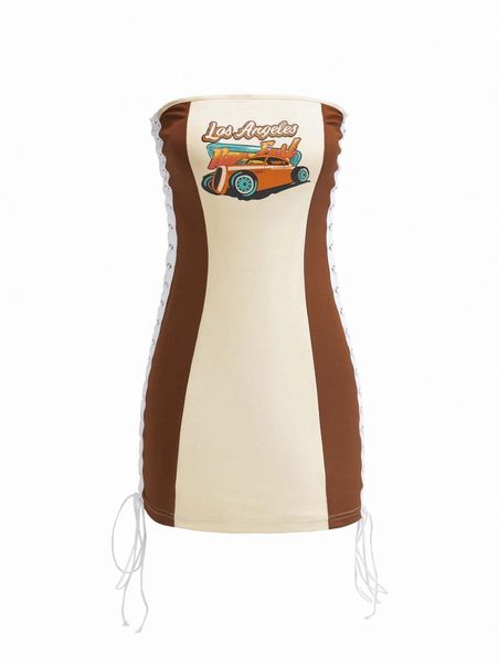 car & letter graphic lace up dress u1bg#, Black;gray
car & letter graphic lace up dress u1bg#, Black;gray