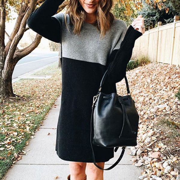 2021 new elegant long sleeve o neck color block patchwork sweater autumn winter vintage loose knitted mini oversized vestidos x45j, Black;gray
2021 new elegant long sleeve o neck color block patchwork sweater autumn winter vintage loose knitted mini oversized vestidos x45j, Black;gray