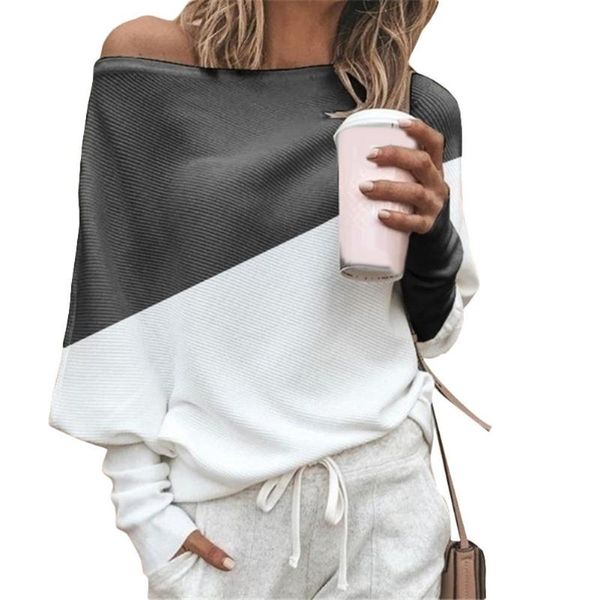 women's t-shirt women spring autumn color block off shoulder loose polyester long sleeve clothing fashion 2021, White
women's t-shirt women spring autumn color block off shoulder loose polyester long sleeve clothing fashion 2021, White