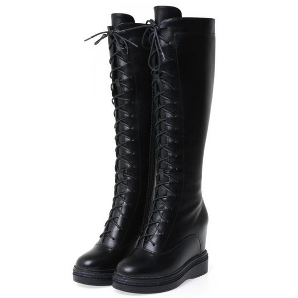 boots thigh high fashion sneakers women lace up genuine leather wedges heel motorcycle female winter platform pumps shoes, Black
boots thigh high fashion sneakers women lace up genuine leather wedges heel motorcycle female winter platform pumps shoes, Black