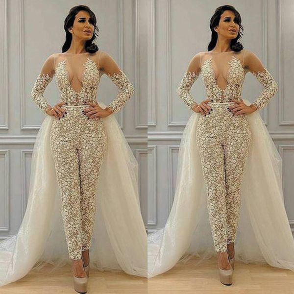 illusion bohemian lace wedding dresses women jumspuit bridal gowns with detachable overskirt long sleeves boho beach bride dress trains 2022, White
illusion bohemian lace wedding dresses women jumspuit bridal gowns with detachable overskirt long sleeves boho beach bride dress trains 2022, White