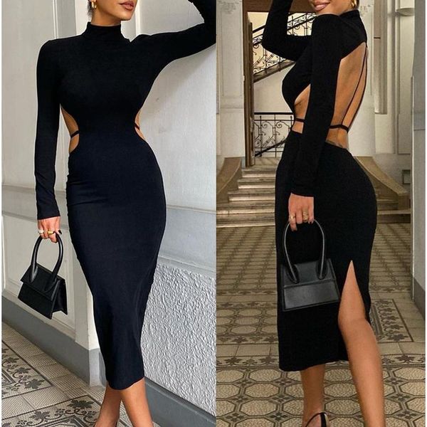 casual dresses 2021 women's back hollow tight dress solid color long sleeve high waist spring and autumn fashion, Black;gray
casual dresses 2021 women's back hollow tight dress solid color long sleeve high waist spring and autumn fashion, Black;gray