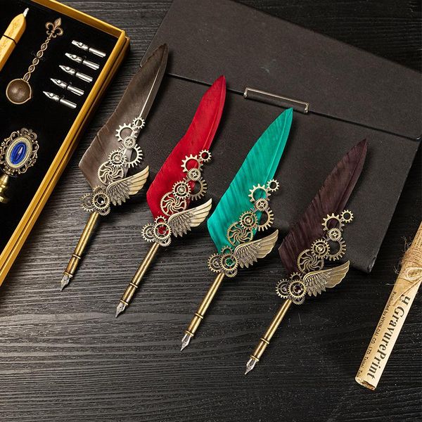 fountain pens retro classical feather dip pen ink bottle with 5 nibs stationery gift box for school birthday calligraphy
fountain pens retro classical feather dip pen ink bottle with 5 nibs stationery gift box for school birthday calligraphy