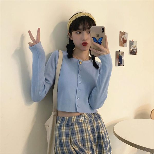 women's knits & tees spring autumn 2021 long sleeve korean style knitted cardigans outer short sweater fashion all match sweet pull fem, White
women's knits & tees spring autumn 2021 long sleeve korean style knitted cardigans outer short sweater fashion all match sweet pull fem, White