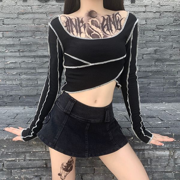 women streetwear punk patchwork black t shirt gothic harajuku long sleeve crop casual fashion backless autumn, White
women streetwear punk patchwork black t shirt gothic harajuku long sleeve crop casual fashion backless autumn, White