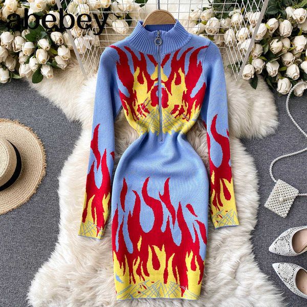 design flame knitted dress women zipper stand collar long sleeve slim dresses autumn winter bodycon warm sweater dress 210715, Black;gray
design flame knitted dress women zipper stand collar long sleeve slim dresses autumn winter bodycon warm sweater dress 210715, Black;gray