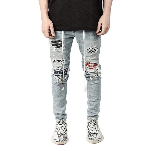 men's jeans 2021 hip hop mens skinny denim pants vintage patchwork embroidered ripped for men fashion stretch jogging trousers, Blue
men's jeans 2021 hip hop mens skinny denim pants vintage patchwork embroidered ripped for men fashion stretch jogging trousers, Blue
