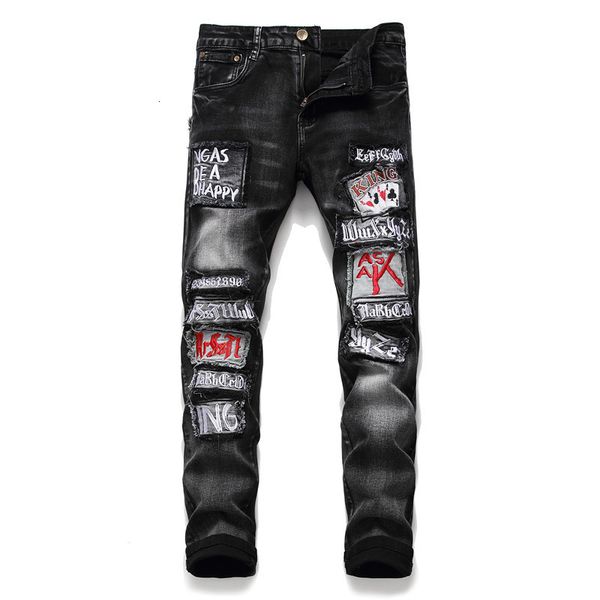 2021 new men's male letters embroidery badge patchwork black jeans fashion streetwear slim holes ripped denim pants trousers iaq6, Blue
2021 new men's male letters embroidery badge patchwork black jeans fashion streetwear slim holes ripped denim pants trousers iaq6, Blue