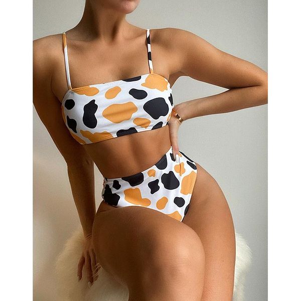women's swimwear bikini two-piece set 2021 beachwear high waist printed swimsuit brazil push-up, White;black
women's swimwear bikini two-piece set 2021 beachwear high waist printed swimsuit brazil push-up, White;black