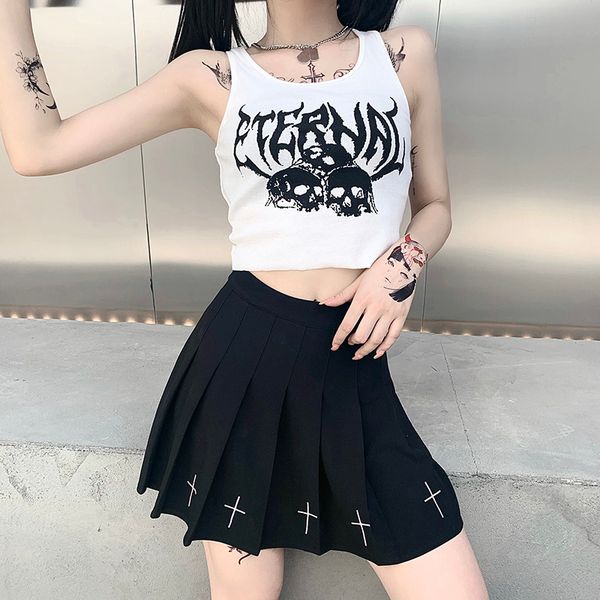 women streetwear slim dark letter graffiti print crop tank gothic punk female summer knitt sleeveless casual top, White
women streetwear slim dark letter graffiti print crop tank gothic punk female summer knitt sleeveless casual top, White