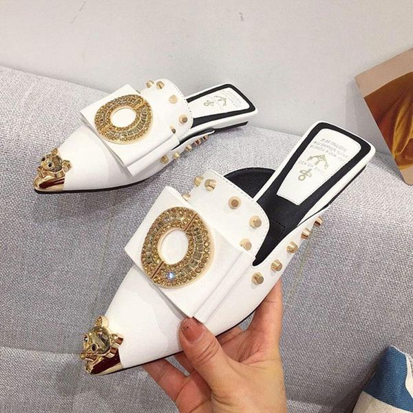 slippers 2021 luxury crystal buckle women metal gold pointed toe studded flat slip on mules ladies outside prom slides, Black
slippers 2021 luxury crystal buckle women metal gold pointed toe studded flat slip on mules ladies outside prom slides, Black