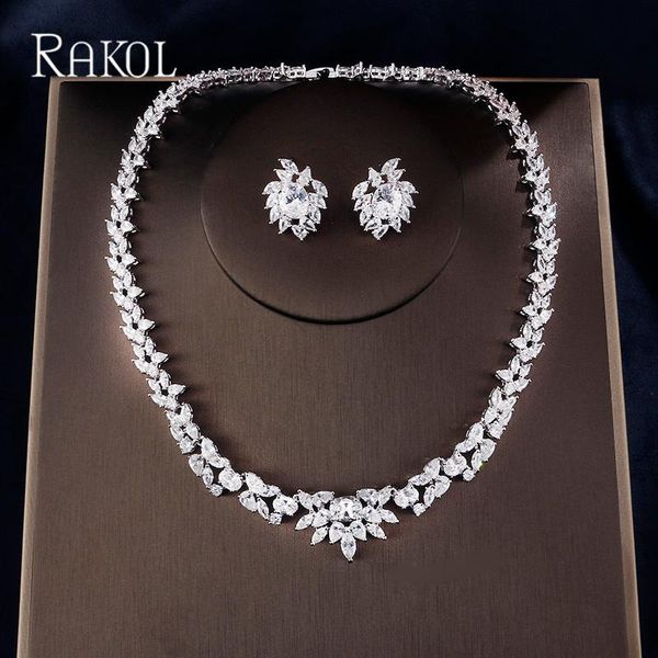 earrings & necklace rakol luxury cz crystal sets for women cubic zircon plant flowers white gold color jewelry, Silver
earrings & necklace rakol luxury cz crystal sets for women cubic zircon plant flowers white gold color jewelry, Silver