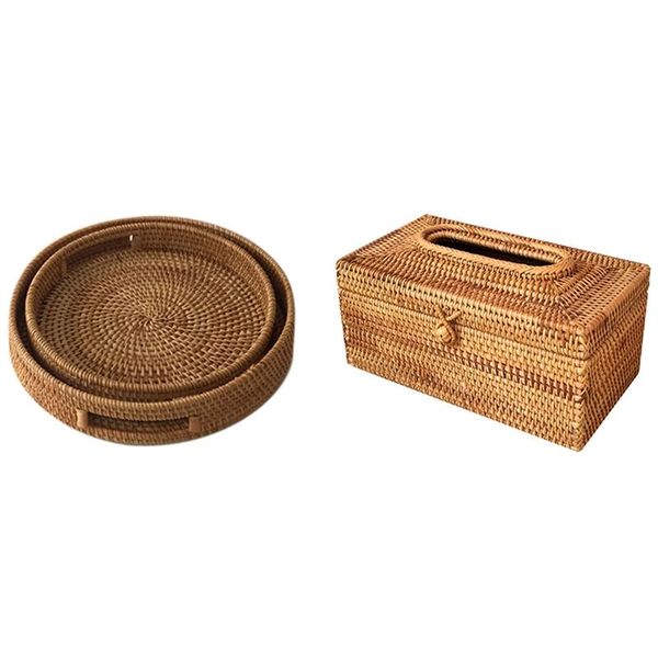 dishes & plates -2 pcs rattan hand woven round storage platters plate 1 paper rack tissue box
dishes & plates -2 pcs rattan hand woven round storage platters plate 1 paper rack tissue box