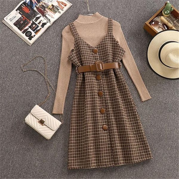 women's tracksuits 2021 autumn winter woman long sleeves knitted sweater + woolen blend plaid belt slim dress 2 pcs sets elegant female, Gray
women's tracksuits 2021 autumn winter woman long sleeves knitted sweater + woolen blend plaid belt slim dress 2 pcs sets elegant female, Gray