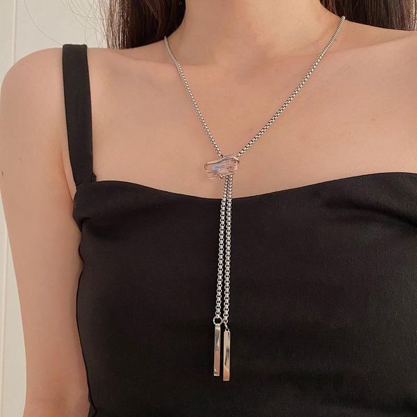 pendant necklaces personatlity titanium steel long sweater chain necklace for women jewelry pink square zircon romantic accessories gift, Silver
pendant necklaces personatlity titanium steel long sweater chain necklace for women jewelry pink square zircon romantic accessories gift, Silver