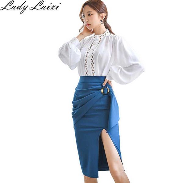 autumn ol work wear women's 2piece suit korean white hollow out lantern sleeve shirt blouse and split sheath pencil skirt 210529
autumn ol work wear women's 2piece suit korean white hollow out lantern sleeve shirt blouse and split sheath pencil skirt 210529