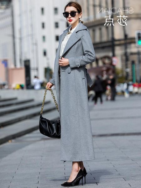 women's wool & blends 2021 autumn and winter tweed coat grey long high end temperament slim, Black
