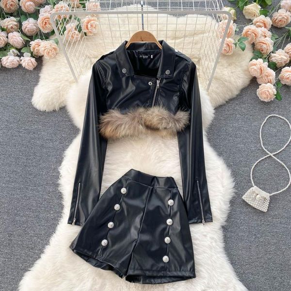 women's tracksuits woman sets long sleeve short jackets pu coat leather outwear+high waist shorts elastic two pieces, Gray
women's tracksuits woman sets long sleeve short jackets pu coat leather outwear+high waist shorts elastic two pieces, Gray