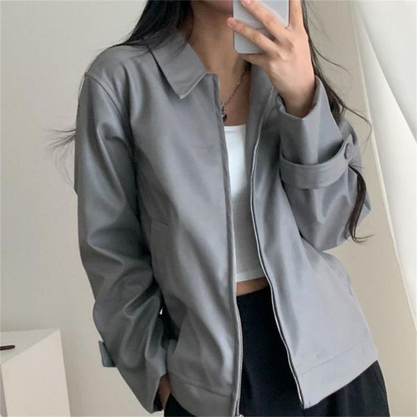 women's leather & faux alien kitty minimalist zipper all match women pu jackets loose autumn 2021 stylish office wear chic streetwear g, Black
women's leather & faux alien kitty minimalist zipper all match women pu jackets loose autumn 2021 stylish office wear chic streetwear g, Black