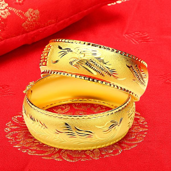 bride wedding dragon phoenix bangle thick 18k yellow gold filled engagement happiness bracelet, Black
bride wedding dragon phoenix bangle thick 18k yellow gold filled engagement happiness bracelet, Black